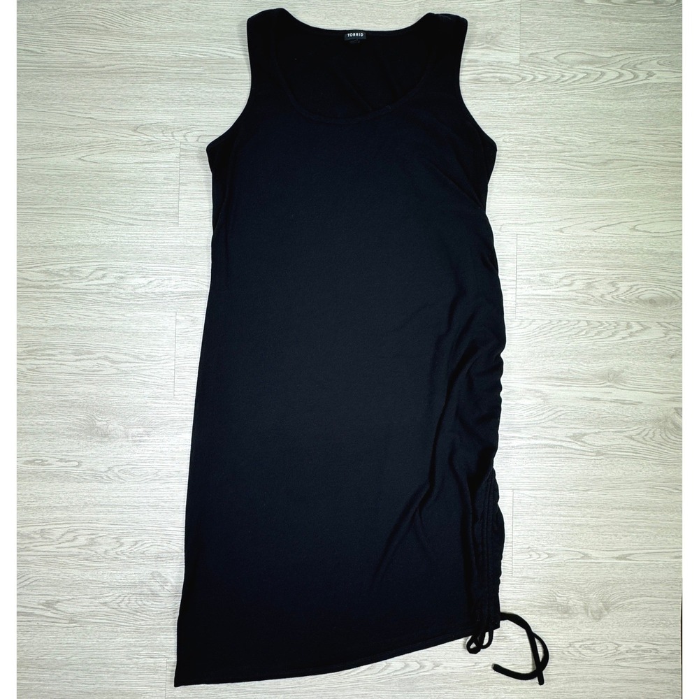 Torrid Women's‎ Tank Dress Black 3 Side Ruched Drawstring Rib Knit Bodycon